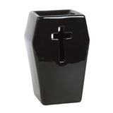 Coffin-shaped oil burner with illuminated cross design, perfect for gothic decor and enhancing home fragrance.