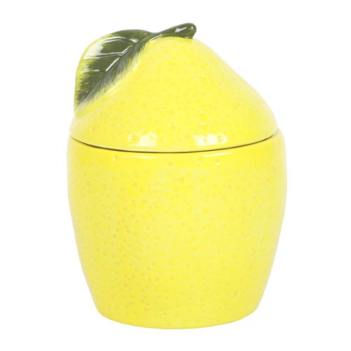 Bright yellow lemon-themed oil burner, perfect for infusing scents and adding a playful touch to home decor.