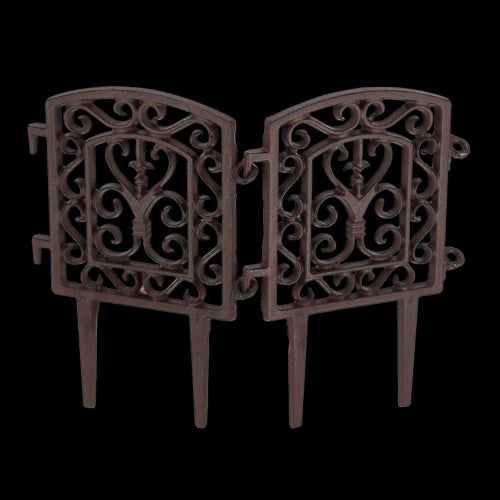 Connectable cast iron lawn fence set (2), 21x29cm, ideal for garden edging, easy to install, self-staking design.