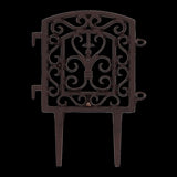 Connectable cast iron lawn fence set, measuring 21x29cm, perfect for garden landscaping and delineating spaces.