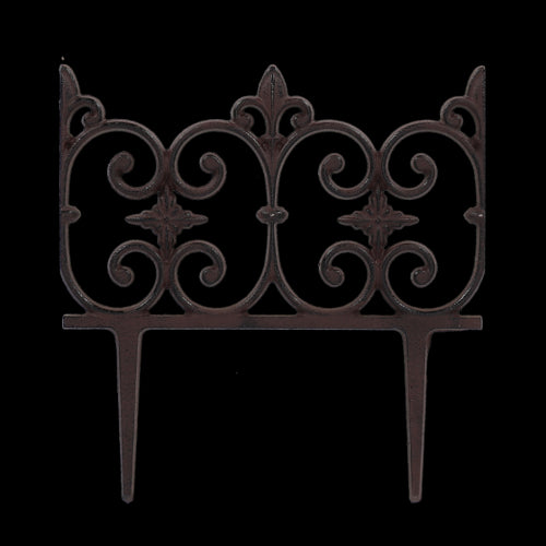 Elegant Fleur-de-lis lawn fence set of 2, 26x28cm, durable cast iron, self-staking design for easy garden edging.