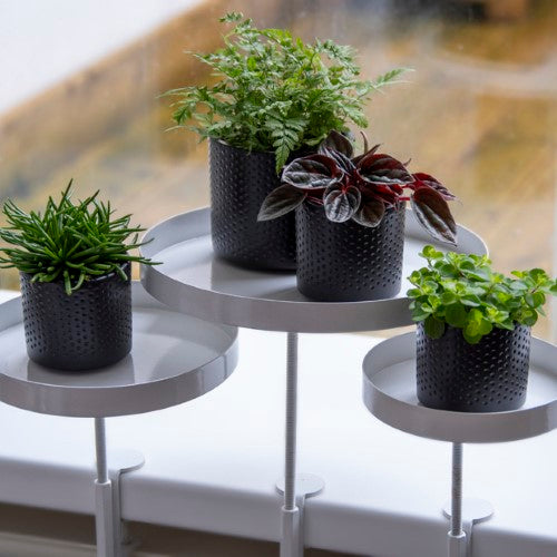 Large adjustable windowsill clamp in assorted designs for plants and decorations, enhancing space and functionality.