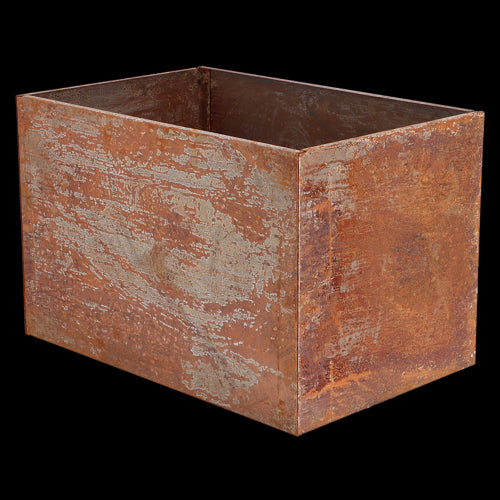 Rust-colored Corten Steel Rectangle S Planter (60 x 40 x 40cm) ideal for flowers and herbs, adds stylish charm to outdoor spaces.