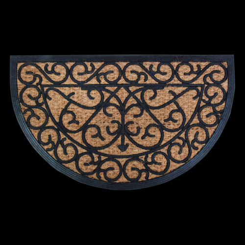 Stylish half-round doormat (45 x 75 cm) with Victorian design, made from durable rubber and coir, ideal for trapping dirt.