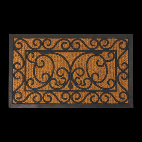 Large rectangular doormat in Victorian design, made of rubber and coir, 75 x 45cm, ideal for stylish, non-slip entrances.