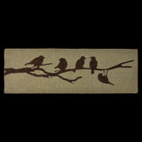 Doormat set featuring six bird and tree designs, made of durable coir, non-skid, 120 x 40cm, ideal for indoor/outdoor use.