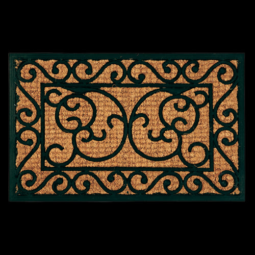 Elegant rectangular doormat (60 x 40cm) with Victorian design, rubber base, and coir fibers for effective dirt removal.