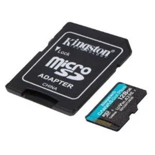 High-performance Kingston 128GB microSDXC card with 170MB/s speed, waterproof and shockproof, ideal for HD video and apps.