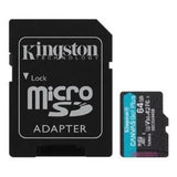 High-speed 64GB Kingston microSDXC card, waterproof and shock-proof, with 170MB/s read speeds for HD video and apps.