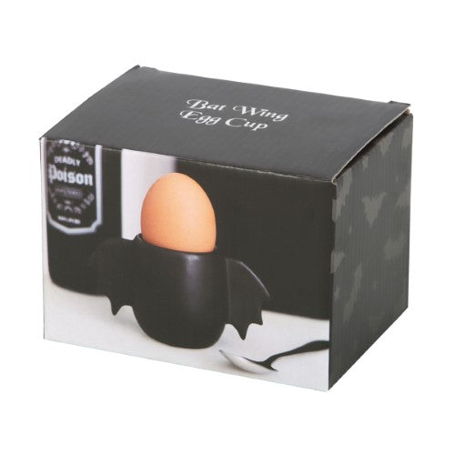 Unique black Bat Wing Egg Cup, measuring 6.5x11.5x6.5 cm, perfect for serving soft-boiled eggs with gothic style.