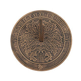 Green Man terracotta sundial by Lisa Parker, featuring a rustic finish and intricate design, perfect for garden decor.