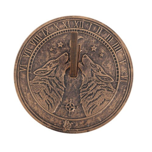 Howling Wolves Terracotta Sundial featuring a rustic design, perfect for enhancing outdoor spaces and marking time stylishly.