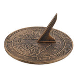 Howling Wolves Terracotta Sundial featuring a rustic bronze finish, perfect for outdoor decor and timekeeping.