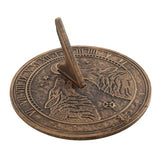 Howling Wolves terracotta sundial by Lisa Parker, featuring a rustic bronze finish and a wolf design, perfect for garden decor.