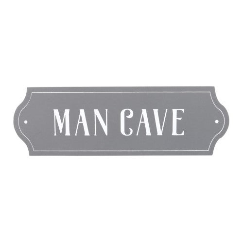Stylish 'Man Cave Wall Plaque' celebrating masculinity, perfect for any retreat, measuring H:4 x W:12 x D:O.6 cm.