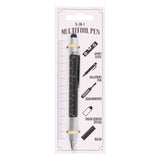 5-in-1 multitool pen featuring a ballpoint pen, screwdriver, spirit level, stylus, and ruler in a compact design.
