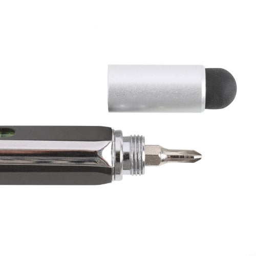 5-in-1 Multitool Ballpoint Pen featuring a pen, screwdriver, spirit level, stylus, and ruler in a compact design.