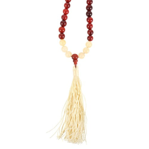 Self Confidence Mala Necklace featuring rosewood and Yellow Jasper beads, symbolizing mindfulness and empowerment.