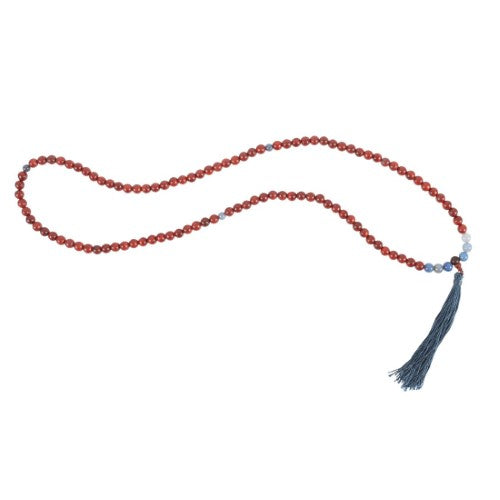 Communication Rosewood & Sodalite Mala Necklace with 108 beads, enhancing mindfulness and clear communication during meditation.