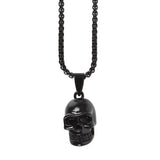 Black Obsidian Skull Necklace in black stainless steel, featuring an intricate skull design, perfect for edgy, gothic style.