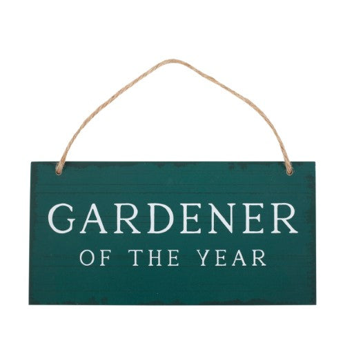 Hanging sign that reads "I'm in the Garden Please Bring Gin," perfect for adding humor to your outdoor space.
