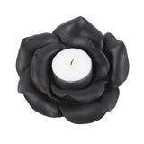 Black Rose Resin Tealight Candle Holder with intricate design, perfect for gothic decor and creating a romantic ambiance.