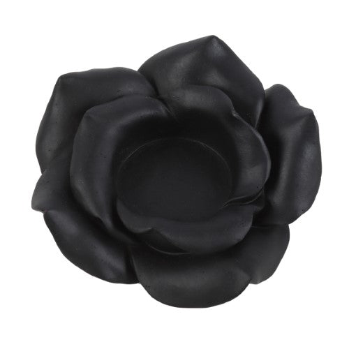 Black Rose Resin Tealight Candle Holder featuring an elegant black rose design, perfect for creating a gothic romantic ambiance.