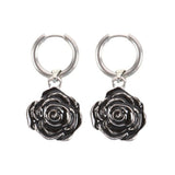 Stainless steel rose earrings with hoops, featuring a gothic design, perfect for elevating any casual or formal outfit.