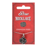 Elegant rose pendant necklace with intricate stainless steel design, perfect for gothic and vintage jewelry lovers.