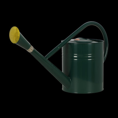 Green 7.5L watering can with long spout, detachable head, ergonomic handle for precise and comfortable watering outdoors.