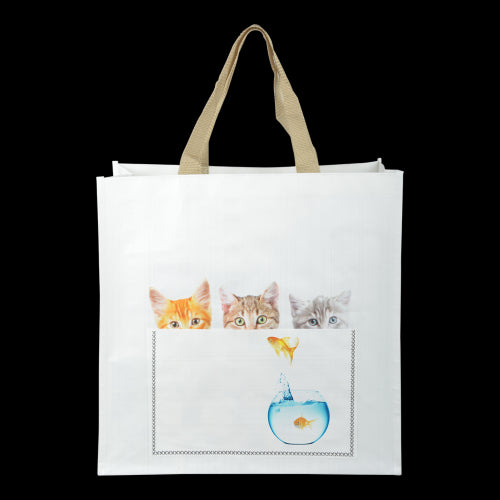 Set of 24 eco-friendly shopping bags featuring cute cat designs, perfect for errands and reducing plastic waste.