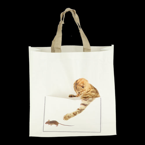 Set of 24 stylish cat design shopping bags, each 40cm, made from durable fabric for eco-friendly grocery runs.