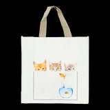 Set of 24 reusable shopping bags featuring assorted cute cat designs, made from durable PP woven fabric.