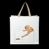 Set of 24 eco-friendly shopping bags featuring assorted adorable cat designs, perfect for stylish errands.