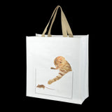 Set of 24 assorted shopping bags featuring whimsical cat designs, made from durable PP woven fabric and polyester.