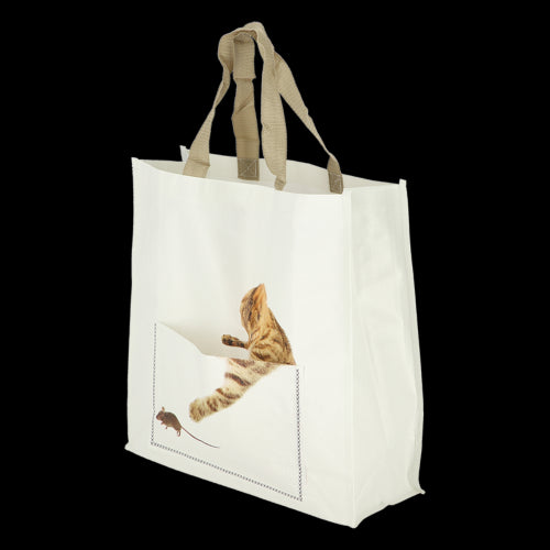 Assorted cat design shopping bags in a set of 24, perfect for eco-friendly shoppers, measuring 40cm each.