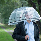 Transparent birdcage umbrella with a spacious design, stylish see-through canopy, and durable lightweight frame for rainy days.