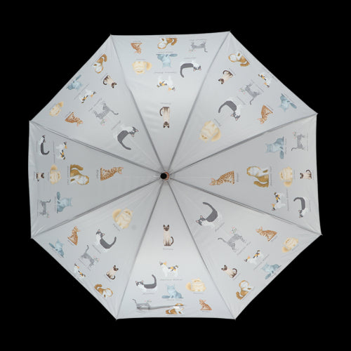 Umbrella with Cat Breeds design, 120 x 95cm, features a sturdy wooden handle and automatic open mechanism for rainy days.