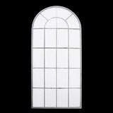 Elegant 140cm metal outdoor mirror with stained grey finish, inspired by Saxon church windows for garden and patio decor.