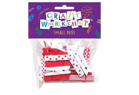 Red and white mini craft pegs, 3.5 cm long, perfect for DIY projects, decorating, and creative embellishments.