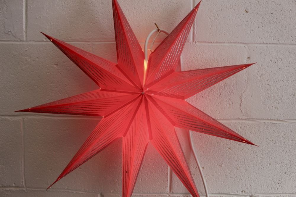 Red star lantern lamp shade, 60cm, hand-crafted, festive charm, perfect for home or party decor, flat-packed for easy gifting.