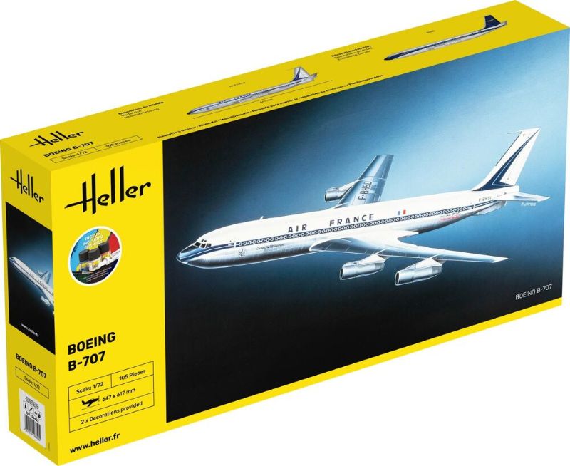 Detailed scale model kit of the Boeing 707, featuring high-quality parts, decals, and easy assembly for aviation enthusiasts.