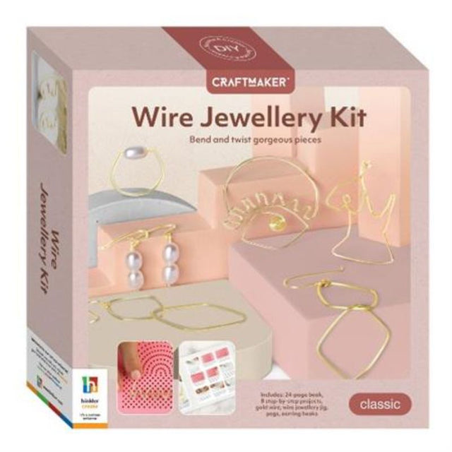 Craft Maker Wire Jewellery Kit featuring colorful wires, a user-friendly jig, and patterns for creating unique jewelry.