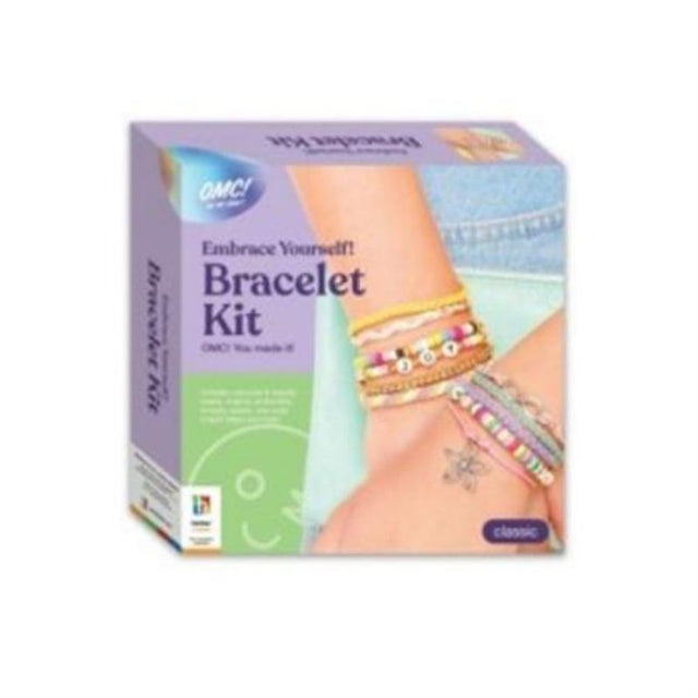 Creative bracelet-making kit for teens, featuring colorful beads, charms, threads, and an instruction book for DIY fun.