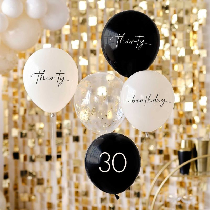 Set of 5 cream and champagne gold balloons, perfect for elegant 30th birthday celebrations and stylish party decor.