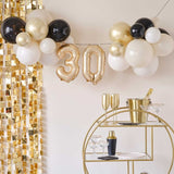 Elegant champagne black balloon bunting for a stylish 30th birthday celebration from Smartfox NZ.