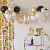 Elegant Champagne Noir balloon bunting decoration for 50th birthday celebrations, perfect for any festive gathering.