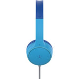 Belkin SOUNDFORM Mini Wired On-Ear Headphones for Kids in blue, featuring a volume limiter, comfort cushions, and durable design.