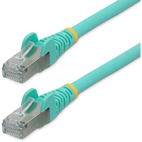 StarTech.com 7m CAT6A LSZH Ethernet cable in aqua for high-speed 10 Gbps connections, featuring snagless RJ45 connectors.