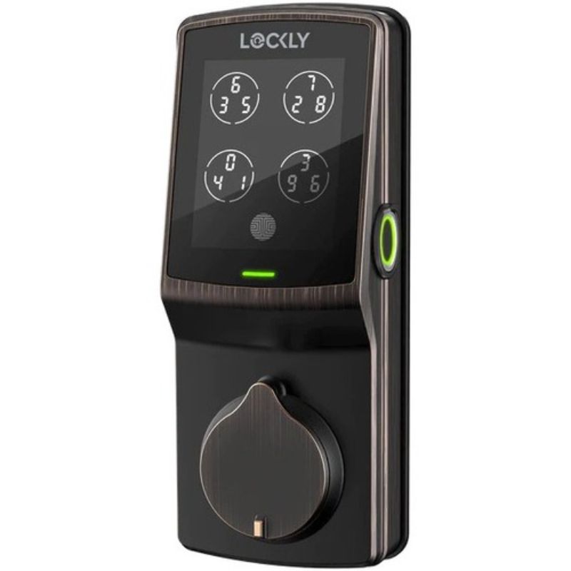 Lockly Secure Pro Smart Lock in matte black, featuring touchscreen, Wi-Fi, and 3D fingerprint sensor for advanced home security.